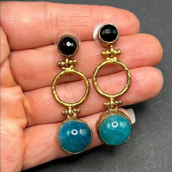 Vita New York Jewelry - Vita New York 925 Gold Over Sterling Gold Black Green Gemstone Earrings